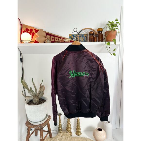 Vintage 1970s Ujama Records Satin Bomber Jacket L - Picture 1 of 5